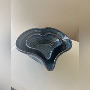 Greg Neal | Heart Stoneware Art Pottery 1994 Blue Drip Glaze | Set Of 2 Bowls